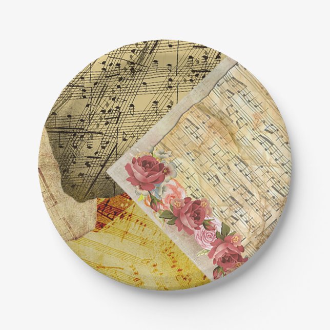 Vintage Sheet Music, Piano Musical Notes Paper Plate (Front)