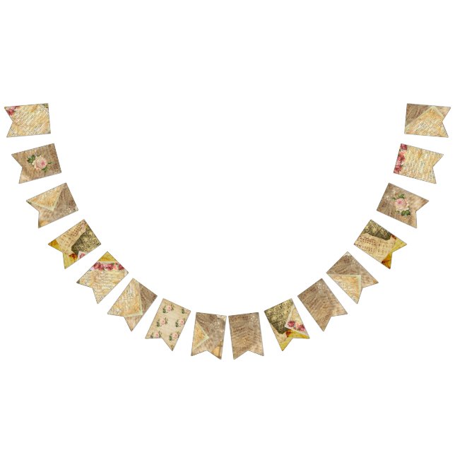 Vintage Sheet Music Pink Rose Party Flag Banner (All)