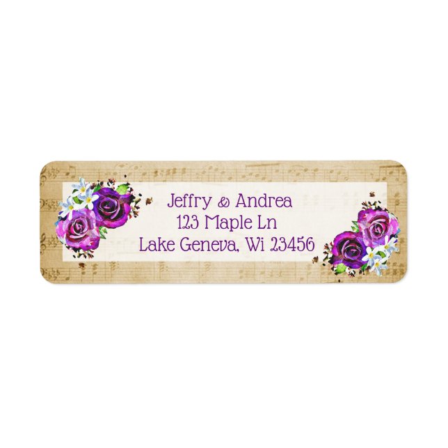 Vintage Sheet Music Purple Roses Address Labels (Front)