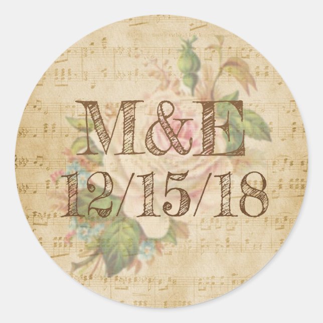 Vintage Sheet Music Rose Personalised Stickers (Front)