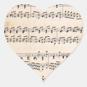 Vintage Sheet Music Score Black and White notes Heart Sticker