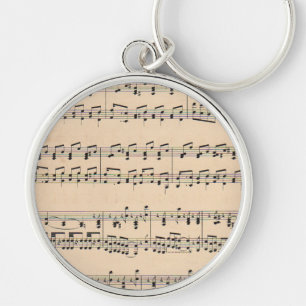 Vintage Sheet Music Score Black and White notes Key Ring