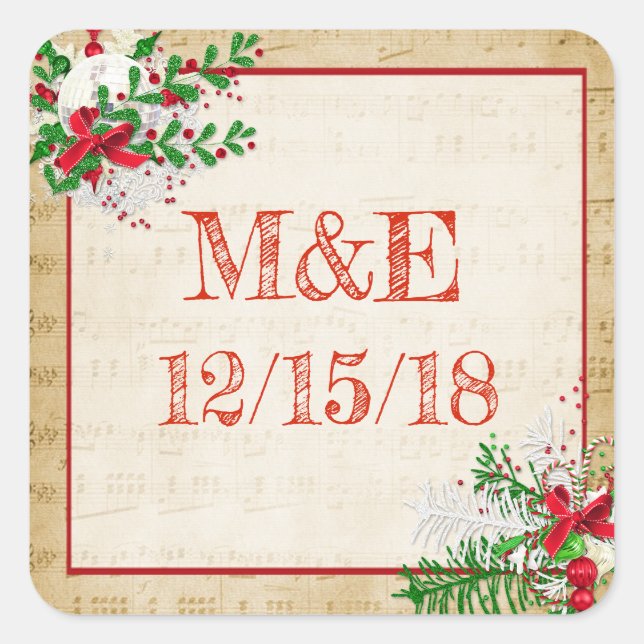 Vintage Sheet Music  Wedding Personalised Stickers (Front)