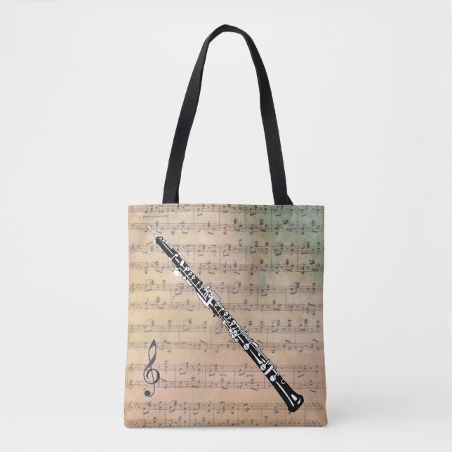 Vintage Sheet Music With A Oboe Tote Bag (Front)