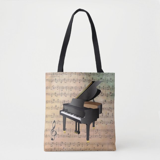 Vintage Sheet Music With A Piano Tote Bag (Front)