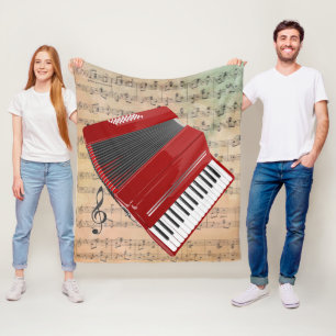 Vintage Sheet Music With a Red Accordion Fleece Blanket