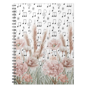 Vintage Sheet Music With Pink Peony Wildflowers Notebook