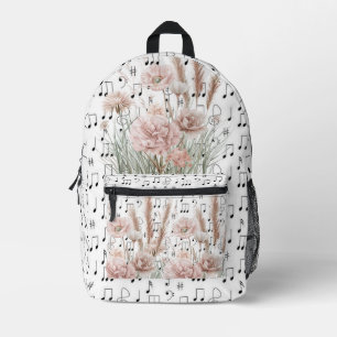 Vintage Sheet Music With Pink Peony Wildflowers Printed Backpack