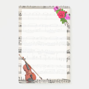 Vintage Sheet Music with Violin and Roses Post-it Notes