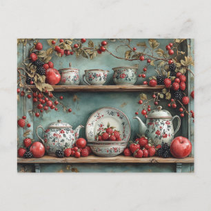 Vintage Shelf Raspberries Blackberries Apples Postcard