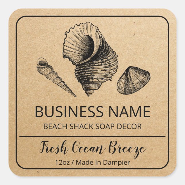Vintage Shells Kraft Paper Soap Bar Labels (Front)
