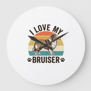 Vintage Sheltie Dog I Love My Bruiser Retro Design Large Clock