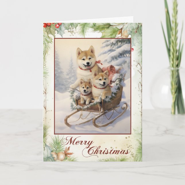 Vintage Shiba Inu Christmas Holiday Card (Front)