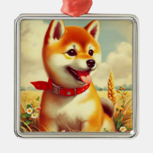 Vintage Shiba Inu Painting Metal Tree Decoration