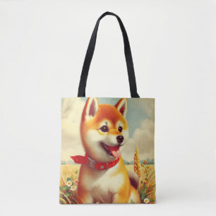 Vintage Shiba Inu Painting Tote Bag