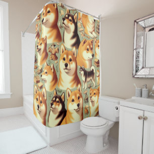 Vintage Shiba Inu Seamless Pattern Shower Curtain
