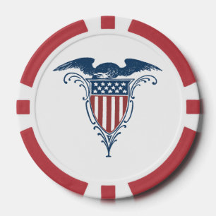 Vintage Shield Red White Blue American Eagle Stars Poker Chips