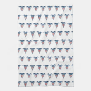 Vintage Shield Red White Blue American Eagle Stars Tea Towel