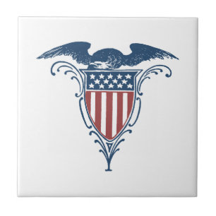 Vintage Shield Red White Blue American Eagle Stars Tile