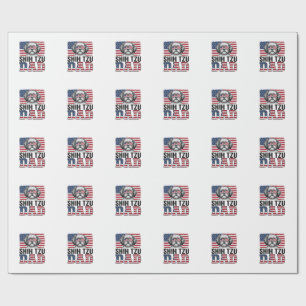 Vintage Shih Tzu Dad Patriotic Dog Shirt Design_1 Wrapping Paper