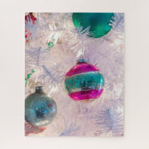 Vintage Shiny Brite Ornaments on White Tree
