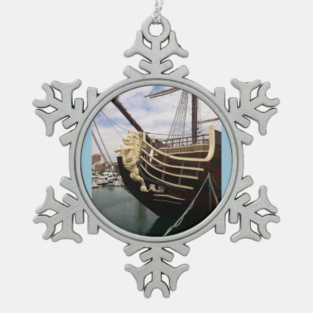Vintage Ship - Alicante Snowflake Pewter Christmas Ornament (Front)