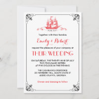 Vintage Ship Anchor Wedding Invitation Black Red
