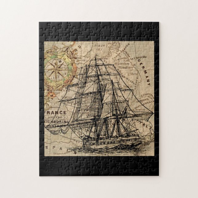 Vintage Ship And Map Jigsaw Puzzle (Vertical)