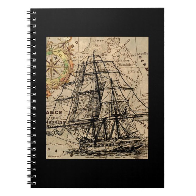 Vintage Ship And Map Notebook (Front)