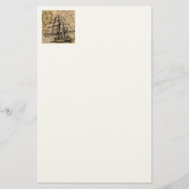 Vintage Ship And Map Stationery (Front)