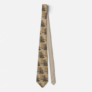 Vintage Ship And Map Tie