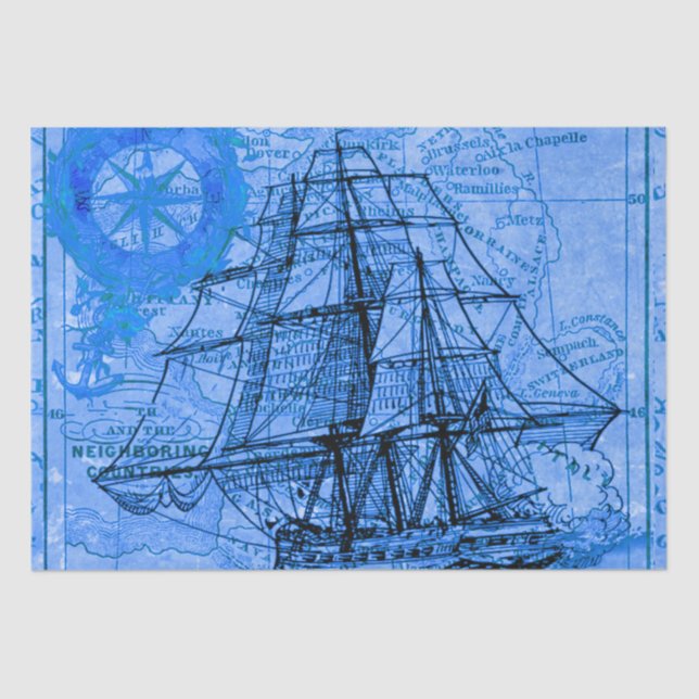 Vintage Ship and Map Tissue Paper (Front)
