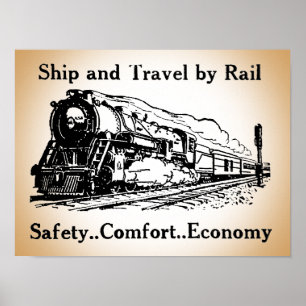 Vintage Ship and Travel By Rail Poster