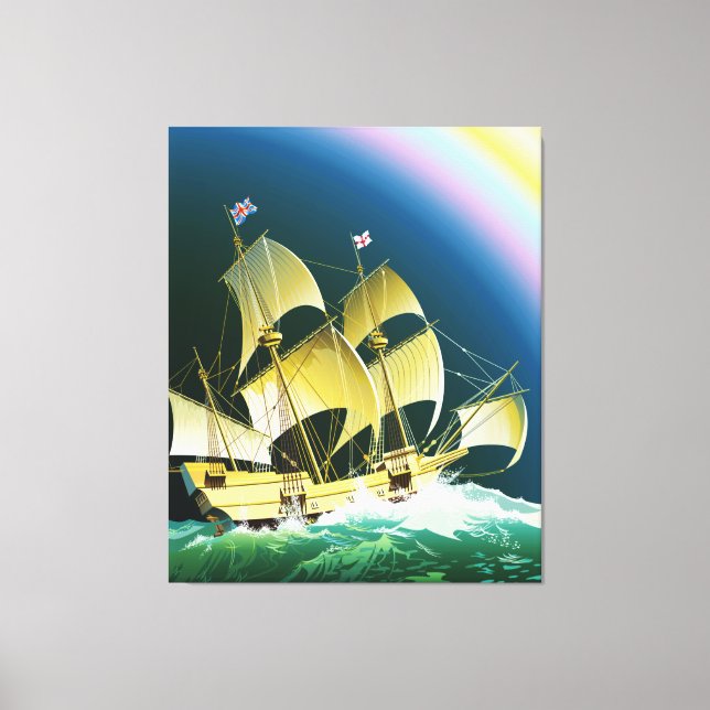 Vintage Ship at Sea on Stretched Canvas Print (Front)