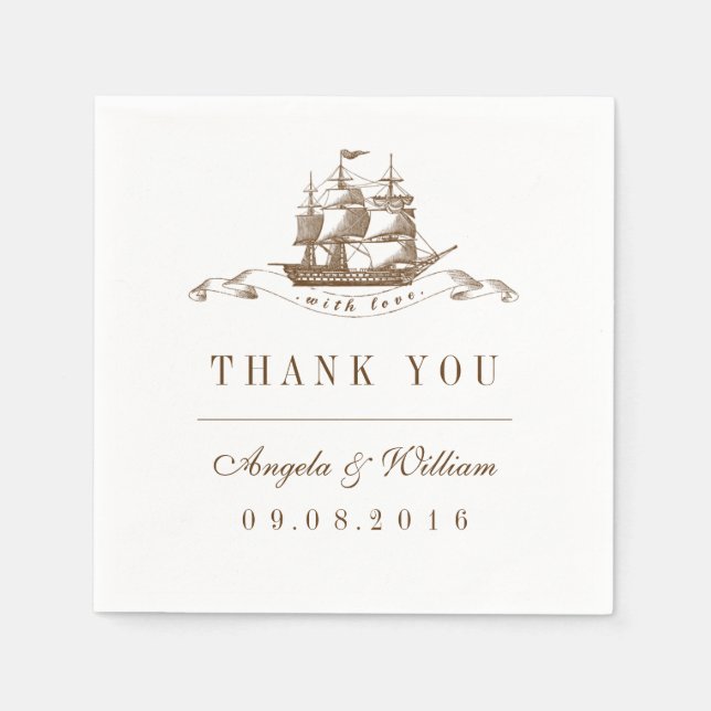 Vintage Ship Beach Wedding Party Paper Napkin (Front)