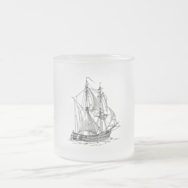 Vintage Ship Frosted Glass Coffee Mug (Center)