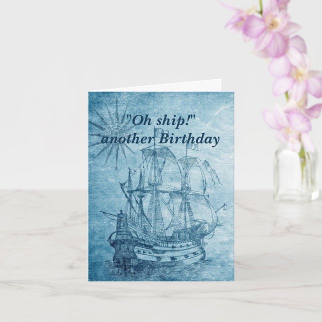 Vintage Ship Funny Birthday for Him Card (Orchid)