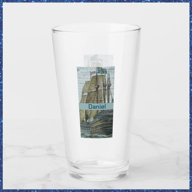 Vintage Ship Illustration Sailing Theme Glass (Creator Uploaded)