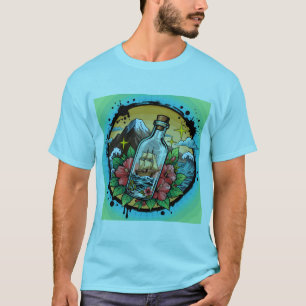 Vintage Ship in a Bottle Nautical Fantasy Graphic  T-Shirt