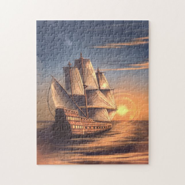 Vintage ship in the sunset jigsaw puzzle (Vertical)