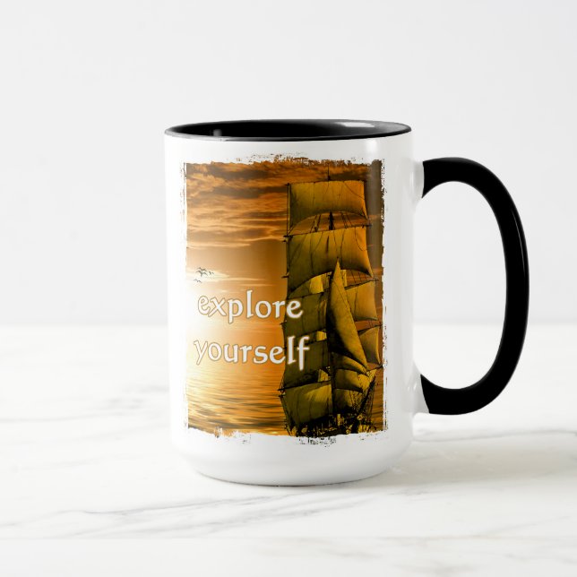 vintage ship motivational quote explore yourself mug (Right)
