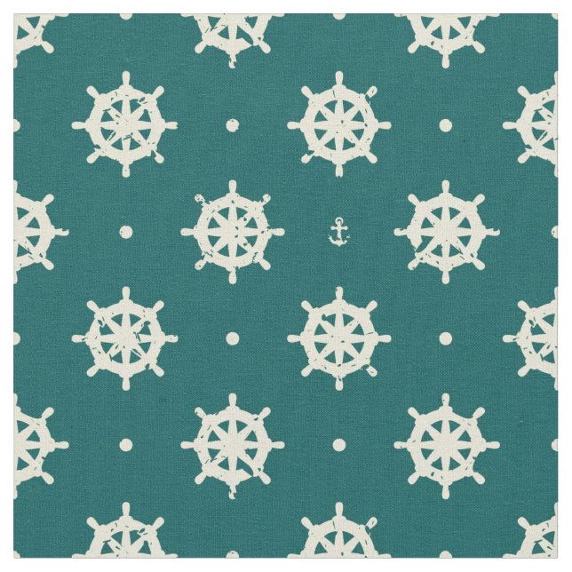 Vintage Ship Wheel Pattern Fabric (Close Up)