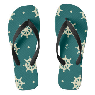 Vintage Ship Wheel Pattern Flip Flops
