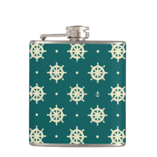 Vintage Ship Wheel Pattern Hip Flask