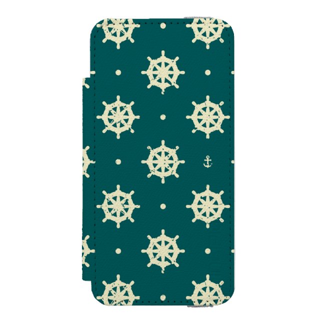 Vintage Ship Wheel Pattern Incipio iPhone Wallet Case (Folio Front)