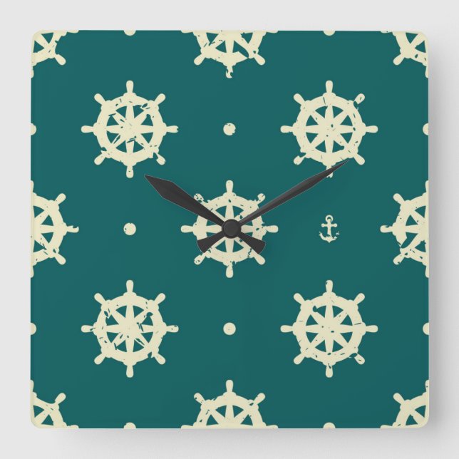 Vintage Ship Wheel Pattern Square Wall Clock (Front)