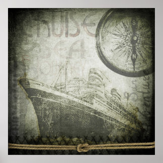 Vintage Ship Wind Rose Art Poster