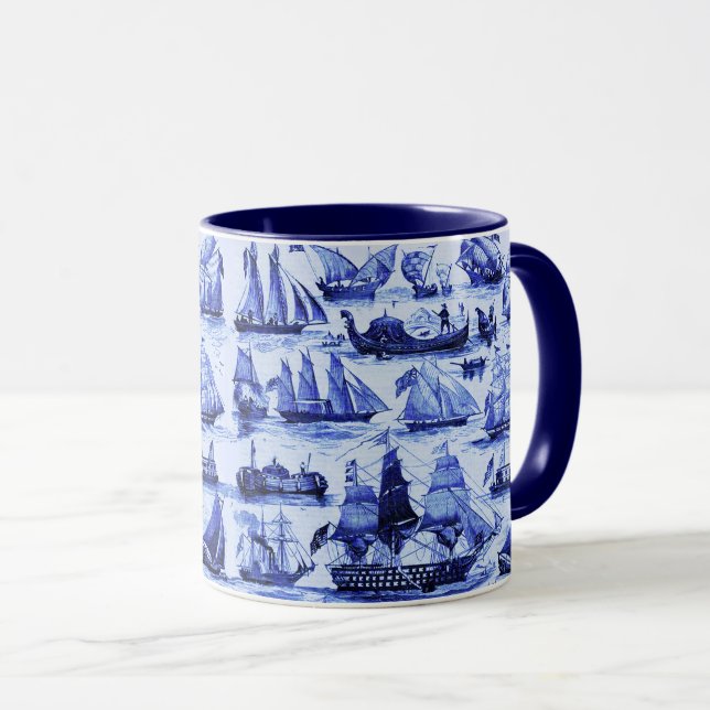 VINTAGE SHIPS,SAILING VESSELS,Navy Blue Nautical Mug (Front Right)