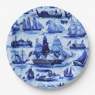 VINTAGE SHIPS,SAILING VESSELS,Navy Blue Nautical  Paper Plate