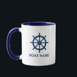 Vintage Ships Wheel Helm & Your Boat or Name Mug<br><div class="desc">Nautical Vintage Ships Wheel Helm with Your personalised Boat Name Coffee Mug.</div>